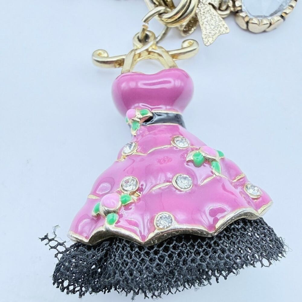 Betsey Johnson BROKEN Charm Bracelet Pink Heel Heart Wand Goldtone Crystal AS-IS - Picture 2 of 5